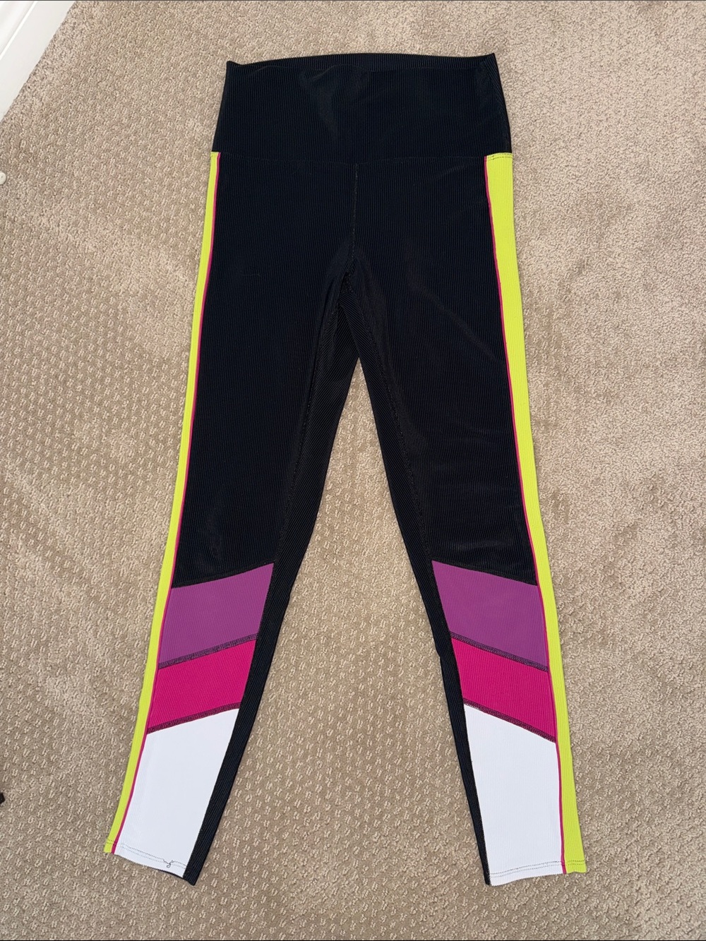 Beach Riot Black Leggings with Neon Yellow, Purple & Pink Panels